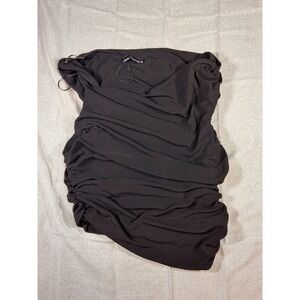 Zara Womens Black Ruched Draped Top Shirt Size Medium M Solid